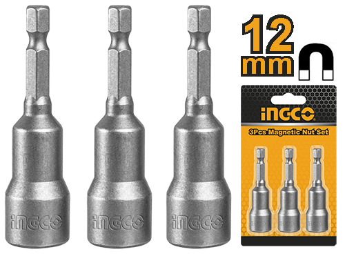 AMN12313 Pcs impact magnetic nut set12mm,3pcs/setShank:1/4" HexLength:65mm