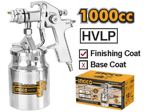 ASG2101HVLP air spray gunPaint capacity:1000ccPattern width:180-250mmSuitable for finishing coat