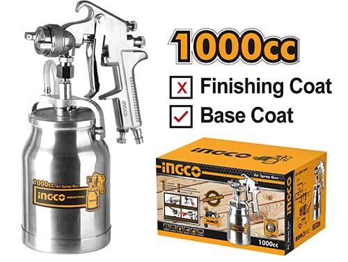 ASG3102Air spray gunPaint capacity:1000ccPattern width:200-250mmSuitable for base coat