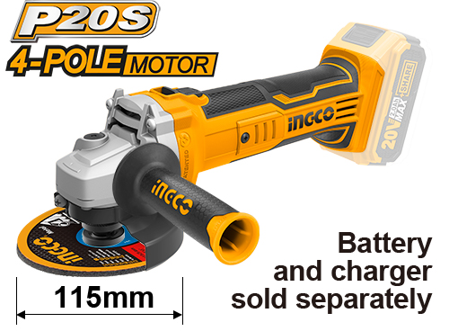 CAGLI1151Cordless angle grinderVoltage:20VNo-load speed:8500/minDisc diameter:115mm