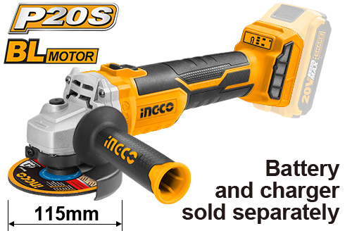 CAGLI1152Cordless angle grinderBrushless MotorVoltage:20VDisc diameter:115mm