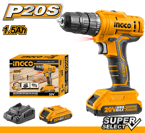 CDLI20011Cordless drillVoltage:20VNo-load speed:0-400/0-1500rpmMax torque:45Nm