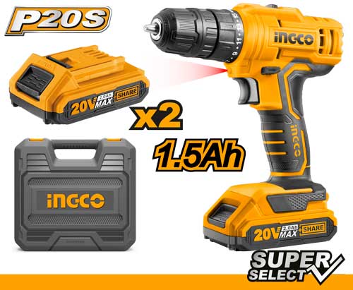 CDLI20012Cordless drillVoltage:20VNo-load speed:0-400/0-1500/rpmPacked by plastic box