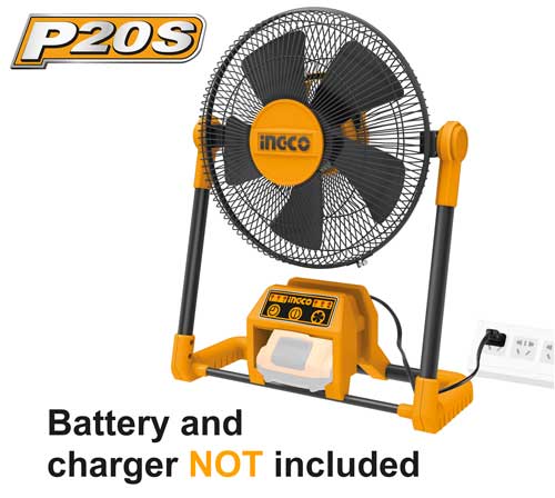 CFALI2001Cordless fanDC Voltage:20VAC Voltage:220-240V~50/60HZDimensions:13"