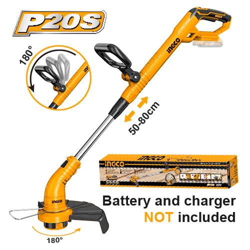 CGTLI20018Cordless grass trimmerVoltage:20VCutting diameter:300mmLine dia:1.6mm twisted