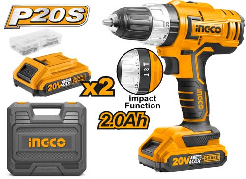 CIDLI20031Cordless impact drillVoltage:20VNo-load speed:0-450/0-1900rpmMax torque:55NM