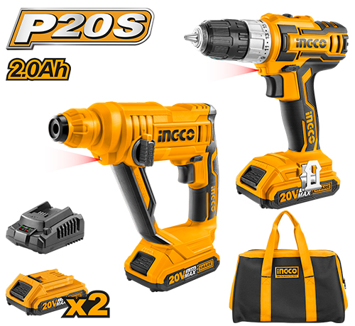 CKLI2008Cordless 2 Pcs combo kitVoltage:20VWith 1pcs Lithium-ion cordless drill(CDLI20024）With 1pcs Lithium-ion rotary hammer(CRHLI1601)