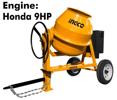 CM9021Gasoline concrete mixerEngine:Honda GX270Engine power:6.6kW(9HP)Drum volume:350L