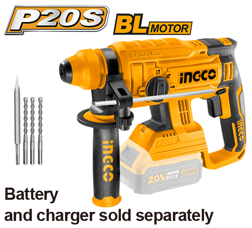CRHLI2201Cordless rotary hammerBrushless motorVoltage:20VNo-load speed:0-1350rpm
