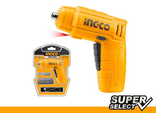 CSDLI0402Cordless screwdriverVoltage:4VMax torque:4N.mHex Shank:1/4"