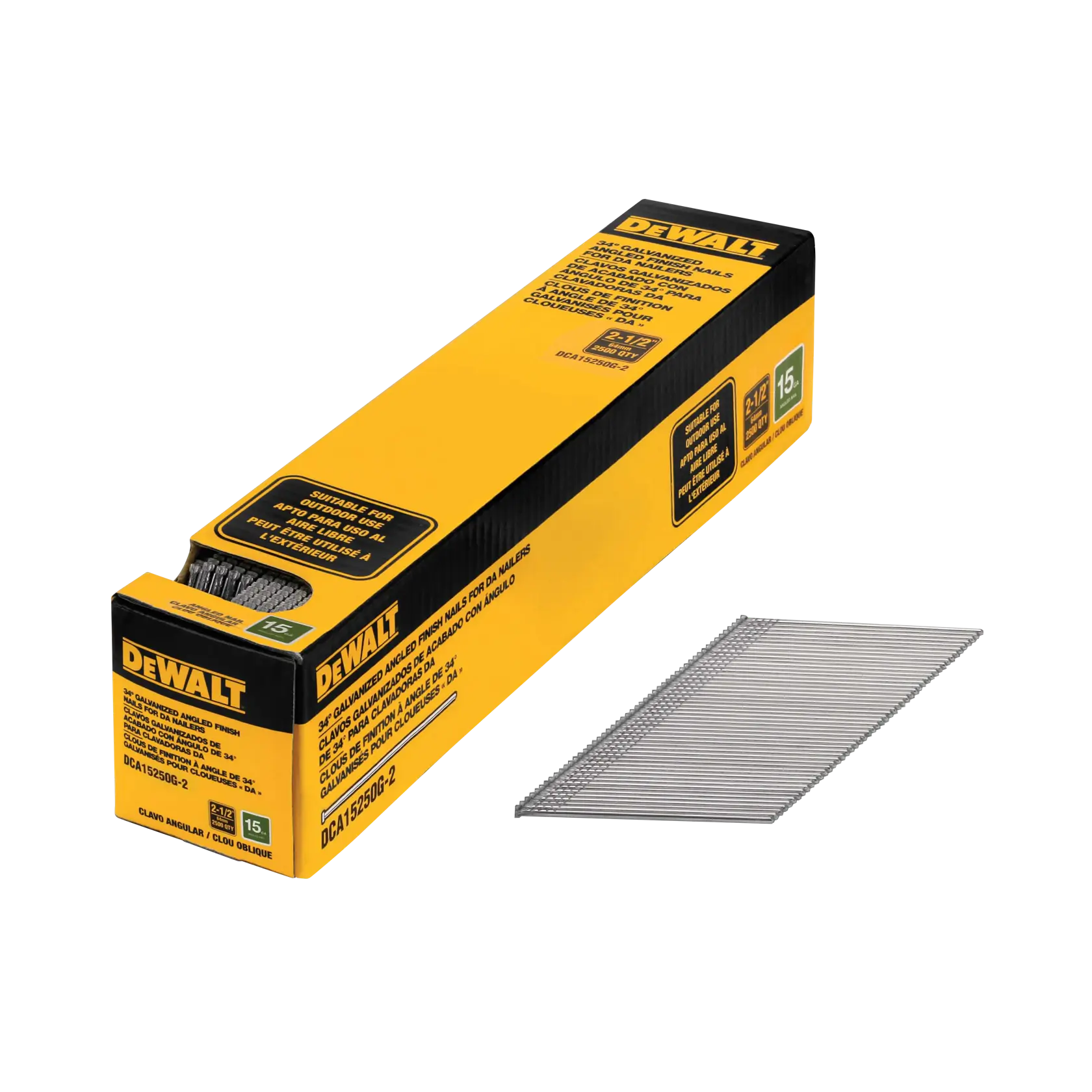 DEWALT® 15 Gauge 2-1/2-in. Galvanized 34-Degree DA Style Angled Finish Nails (2500-Pack)