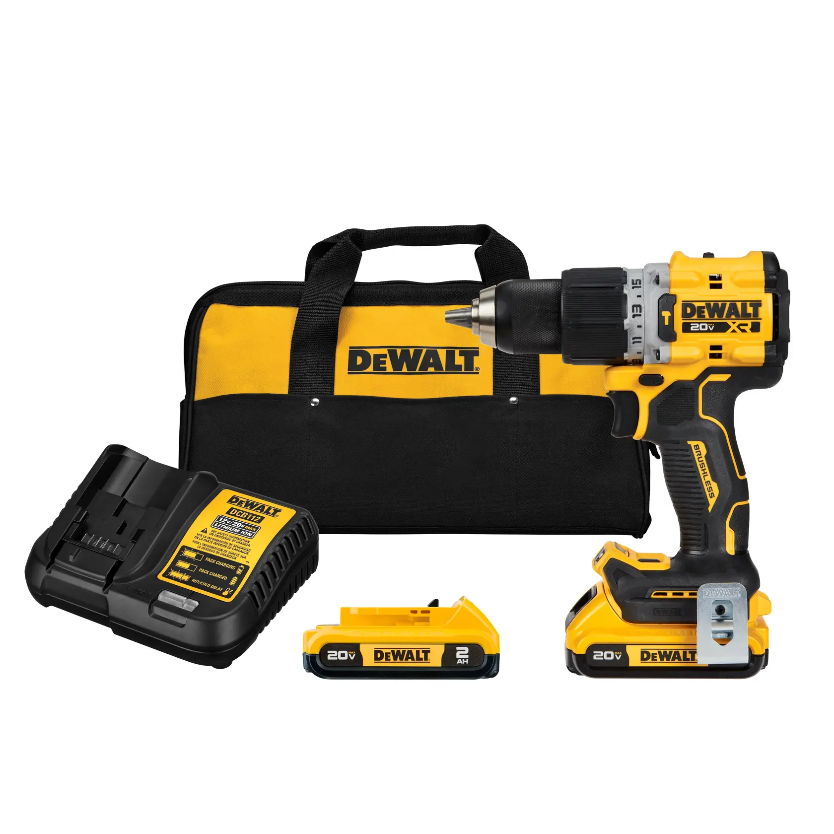 DEWALT® 20V MAX* XTREME™ Cordless Brushless 1/2 in Hammer Drill Kit (2) Lithium Ion Batteries with Charger