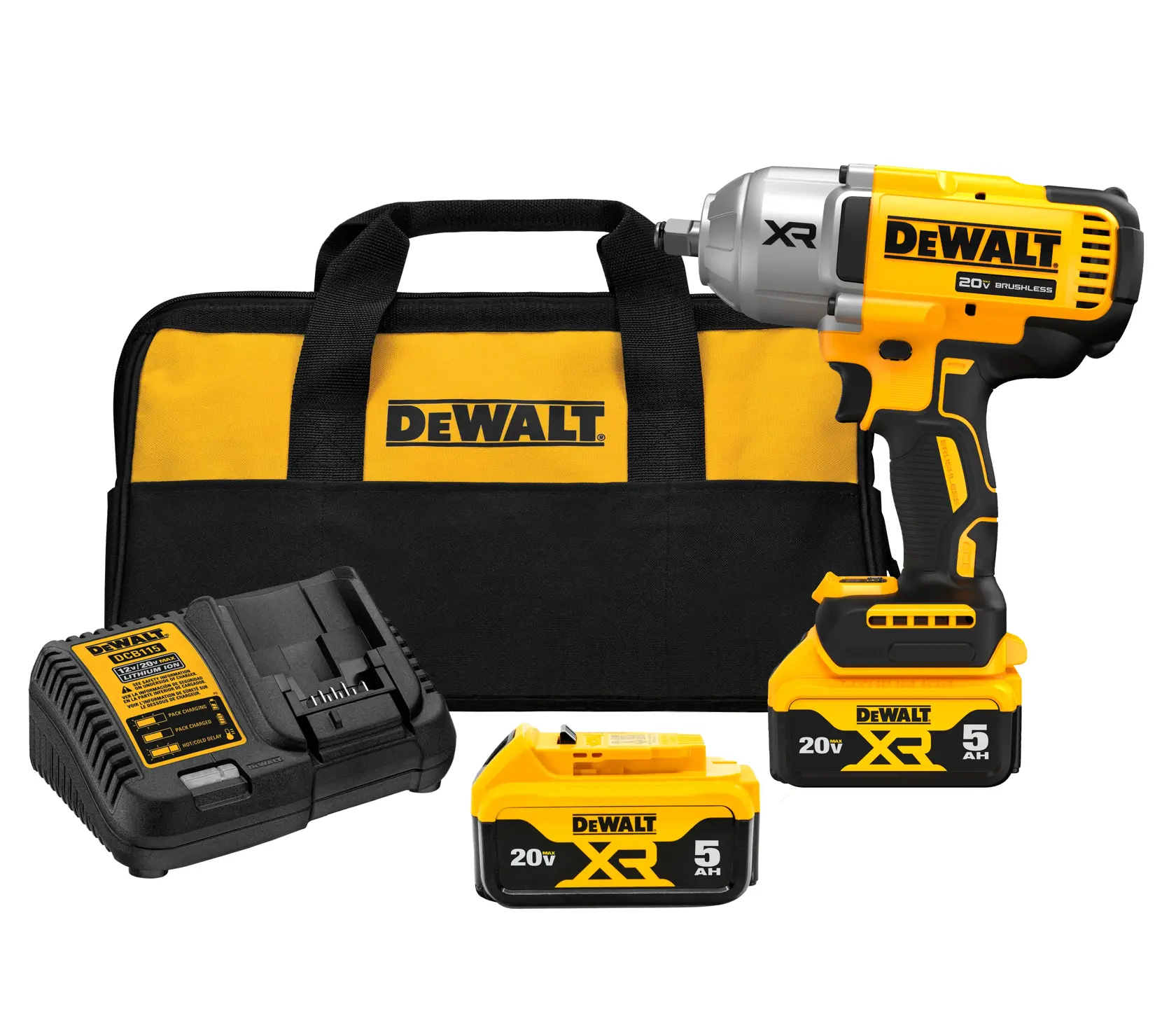DEWALT® 20V MAX* XR 1/2-in. High Torque Impact Wrench with Hog Ring Anvil Kit with (2) 5.0 Ah Batteries & Charger Kit