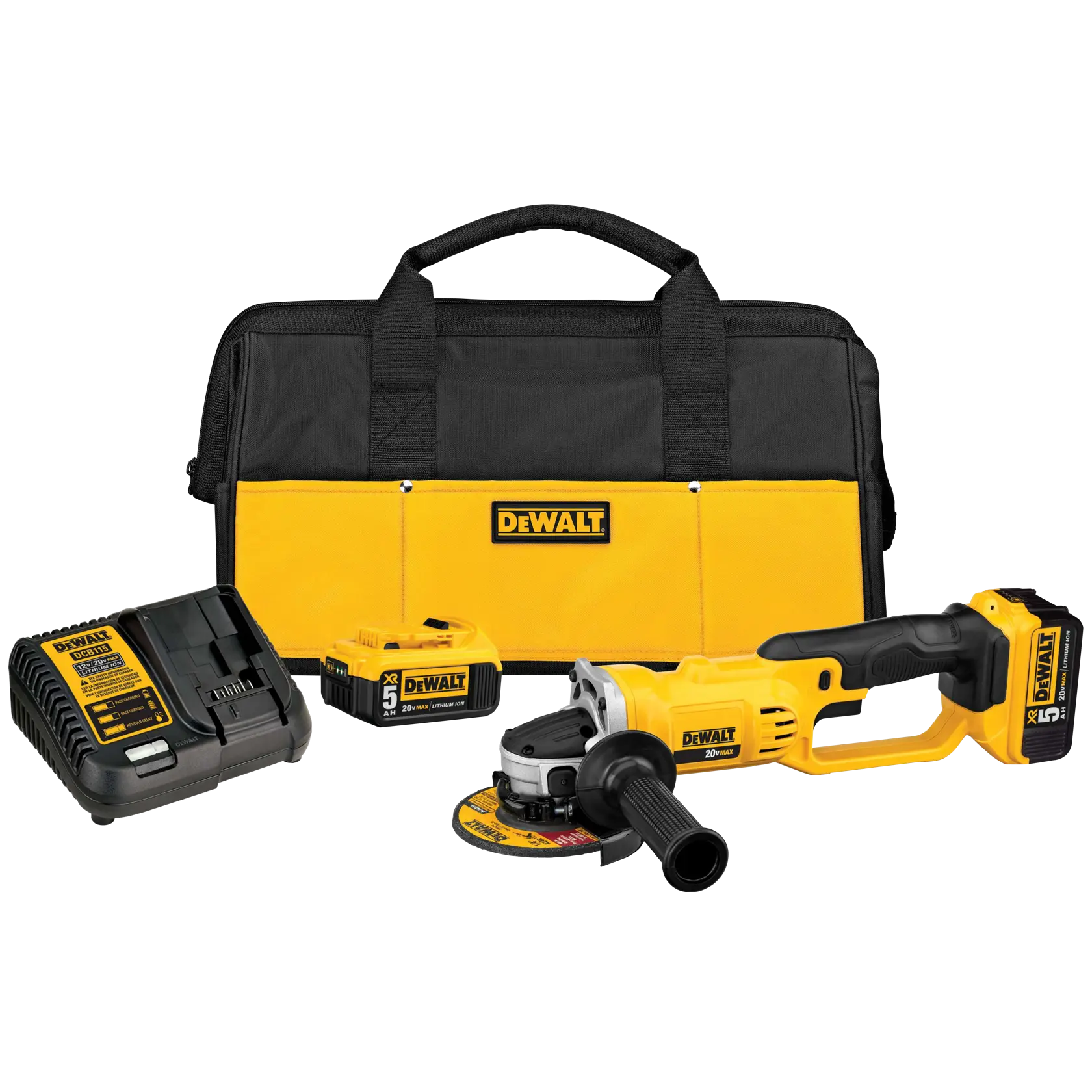 DEWALT® 20V MAX* 4-1/2-in. - 5-in. (114mm - 127mm) Cordless Angle Grinder with (2) 5.0 Ah Batteries and Charger