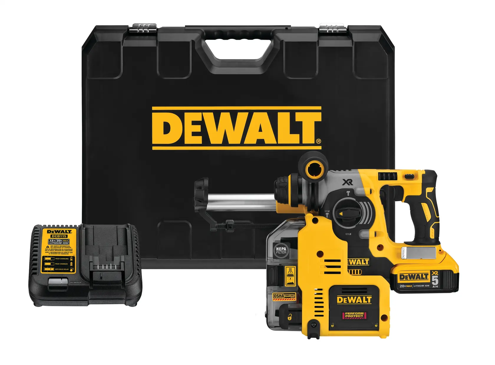 DEWALT® 20V MAX* XR® L-Shape 1-in. SDS Plus Rotary Hammer Kit with Onboard Dust Extractor