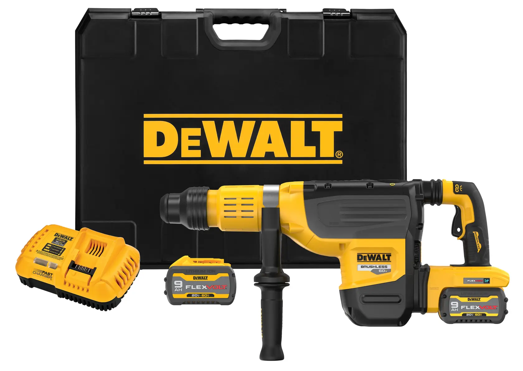 DEWALT® FLEXVOLT 60V MAX* 2-in. (50mm) Brushless Cordless SDS MAX Combination Rotary Hammer with (2) 9.0 Ah Batteries and Charger
