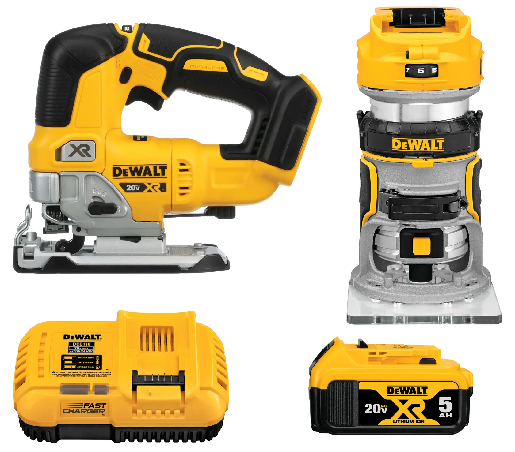 DEWALT® 20V MAX* XR® Brushless Cordless Compact Router and Jig Saw Combo Kit