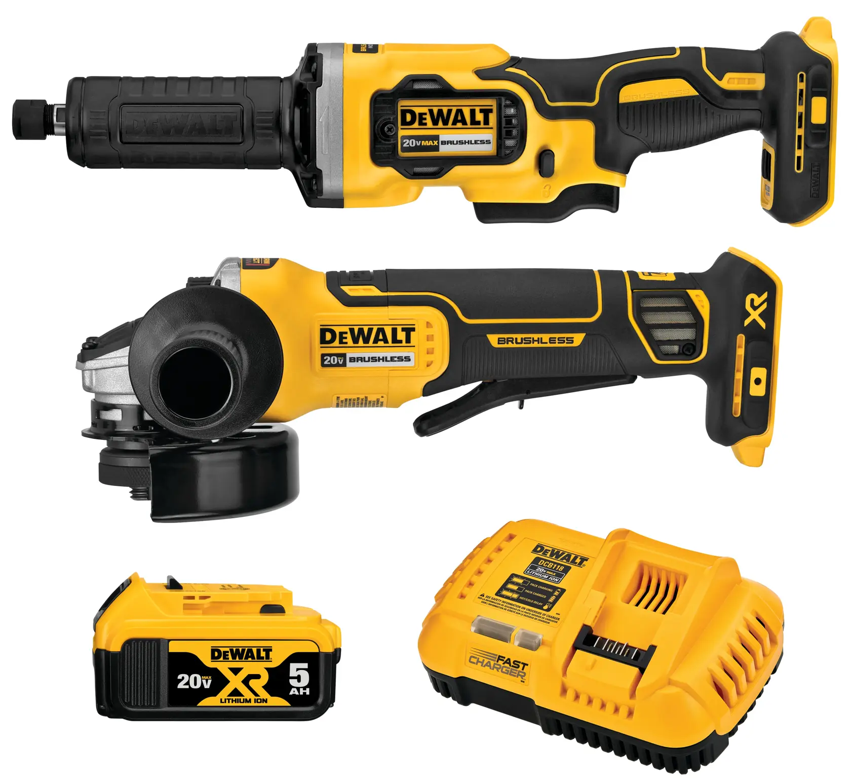 DEWALT® 20V MAX* XR® Paddle Switch Small Angle Grinder and 1-1/2-in. Die Grinder Combo Kit