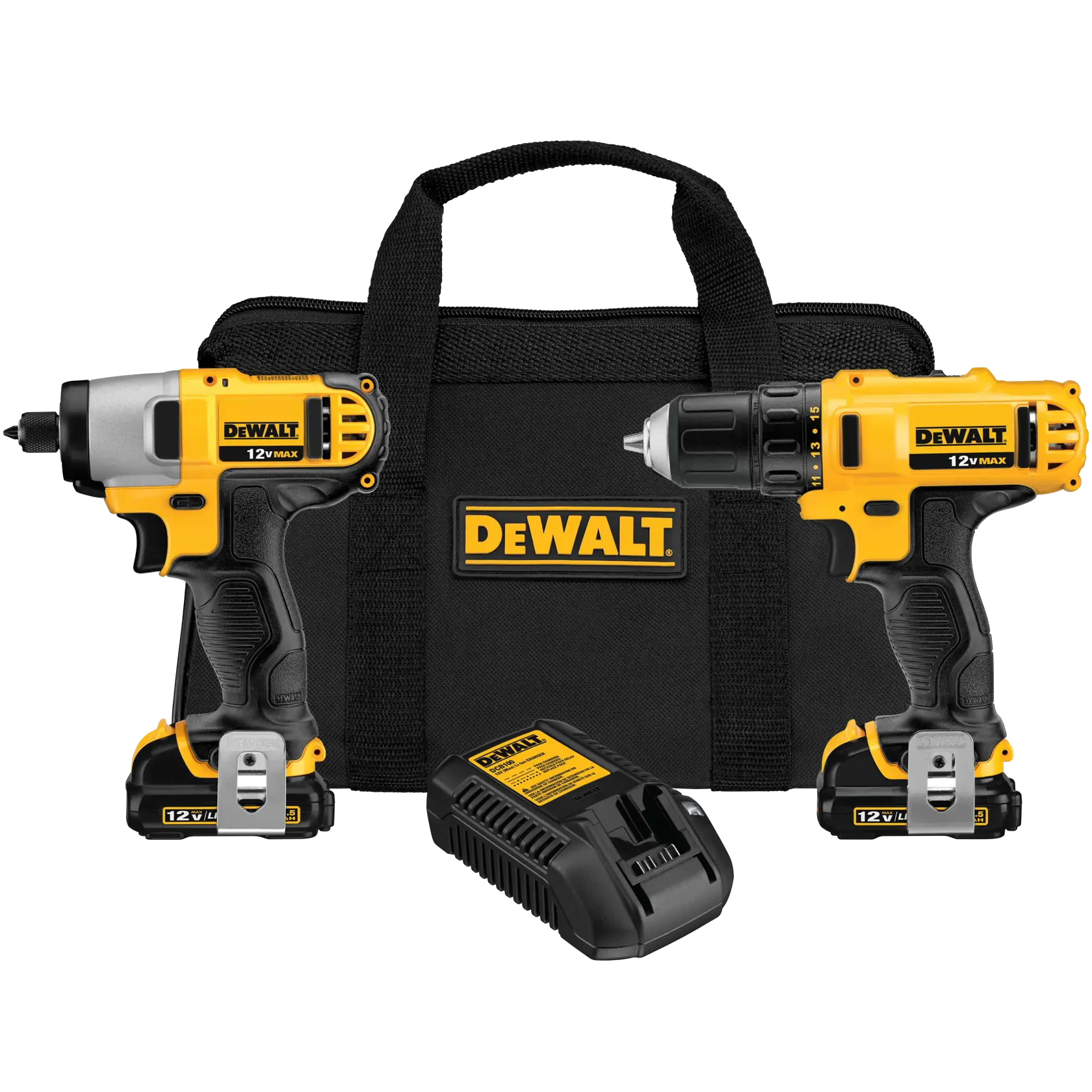 DEWALT® 12V MAX* Cordless Drill and Impact Driver Combo Kit with (2) 1.5 Ah Batteries and Charger