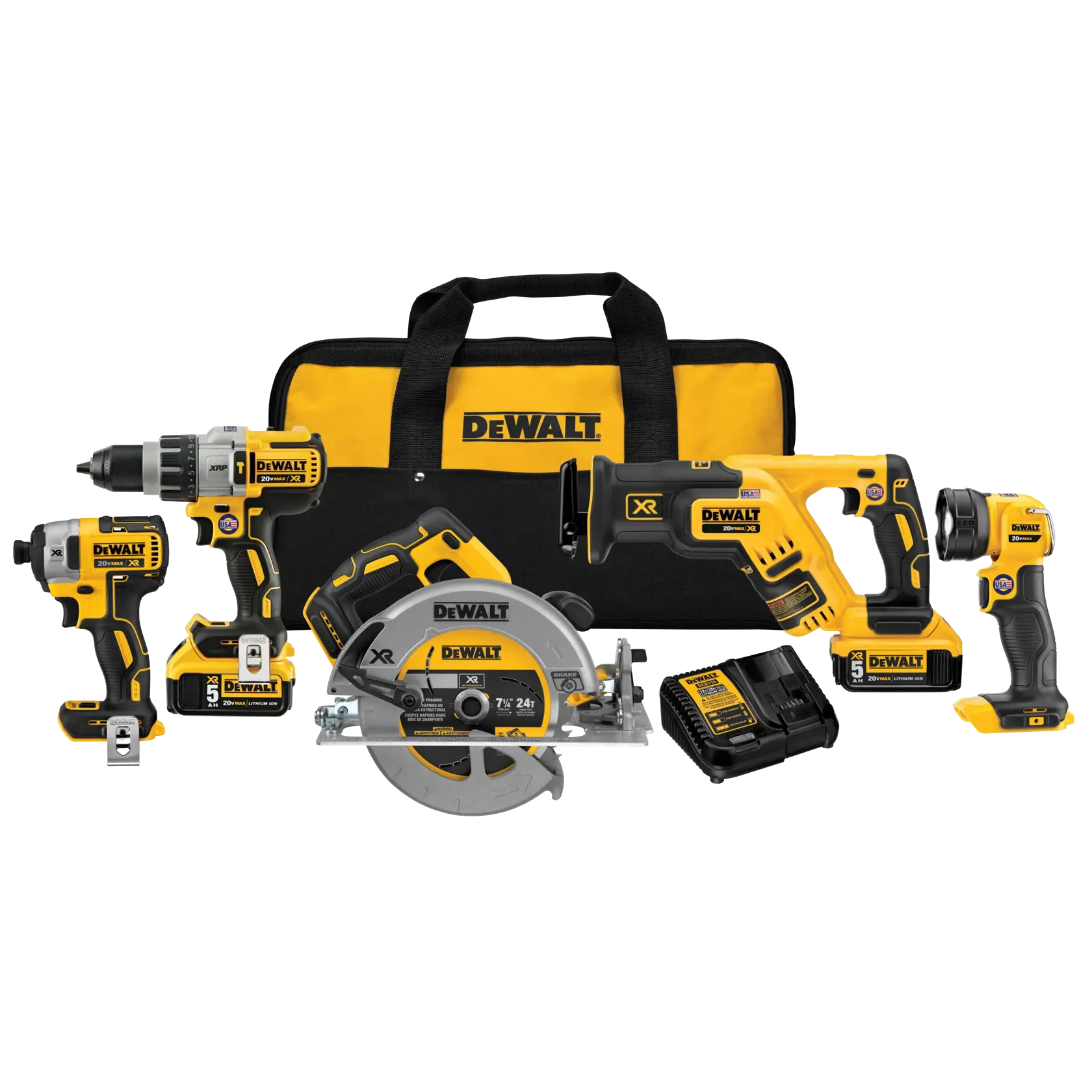 DEWALT® 20V MAX* XR Cordless 5-Tool Combo Kit with (2) 5.0 Ah Batteries and Charger