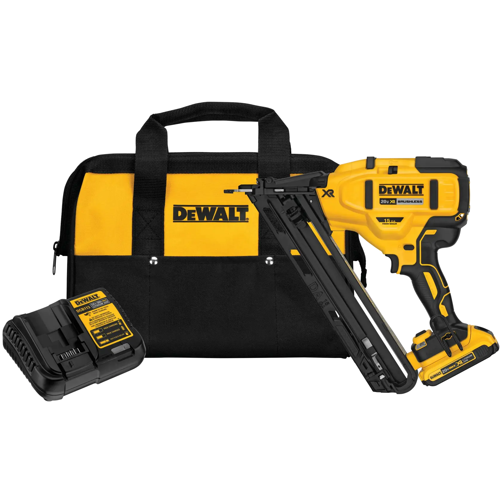DEWALT® 20V MAX* XR® 15 GA Cordless Angled Finish Nailer Kit