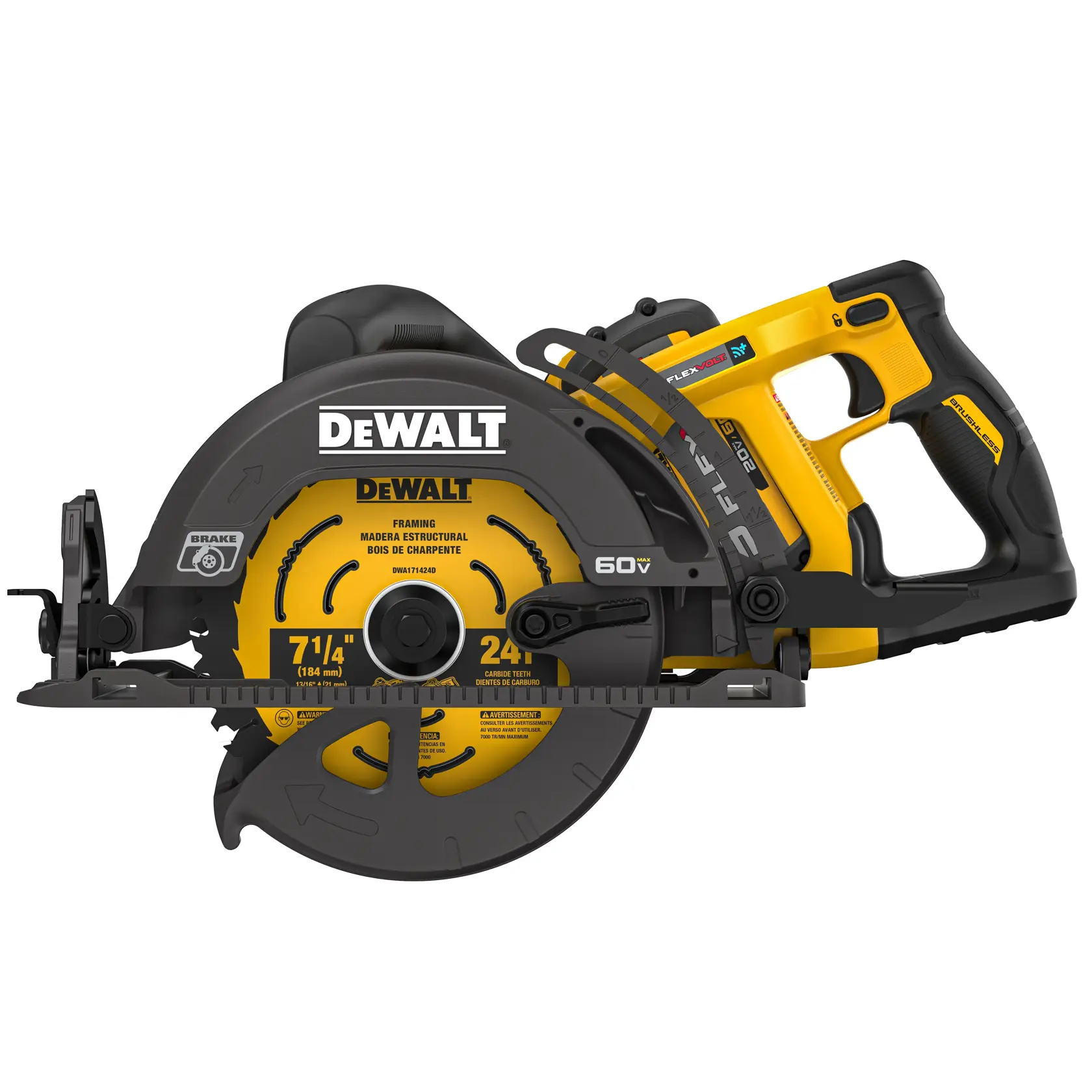 DEWALT® 60V FLEXVOLT 7-1/4 in. Worm Drive Style Circular Saw With Tool-Connect (Kit)
