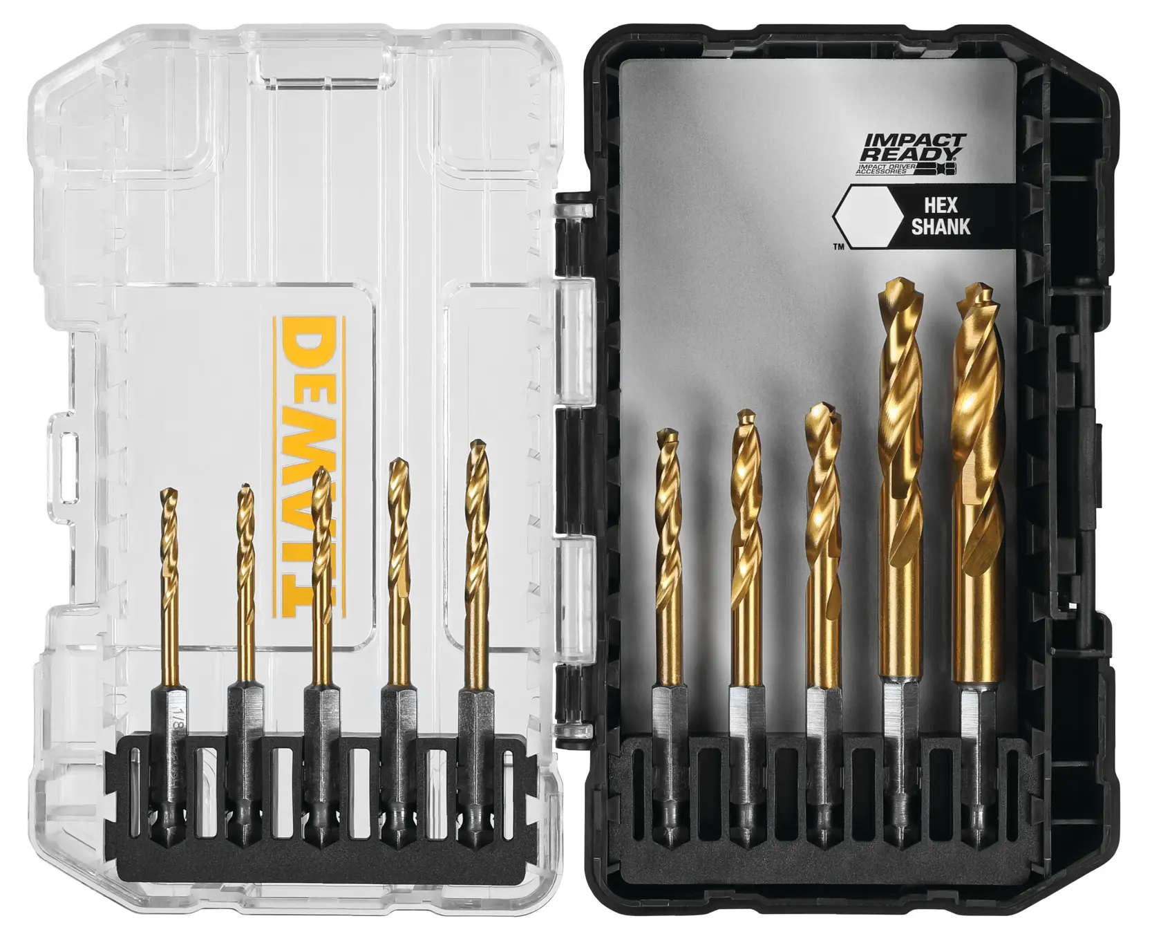 DEWALT® IMPACT READY Titanium Nitride Coating Drill Bit Sets with ToughCase+ System (10-Piece)