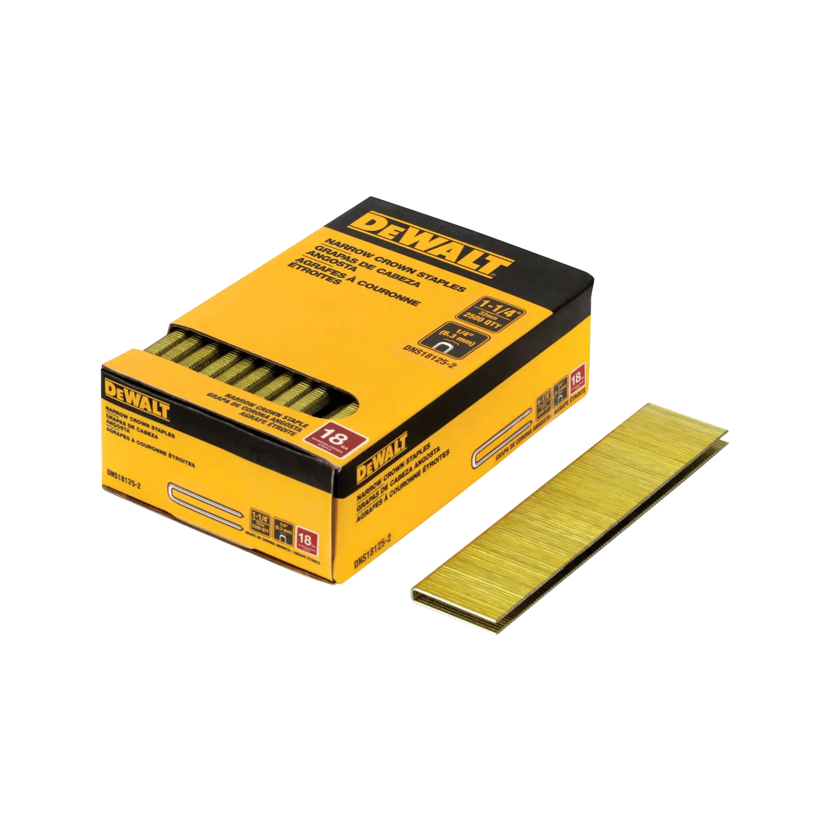 DEWALT® 1-1/4-in. 18 Gauge 1/4-in. Crown Staples (2500-Pack)