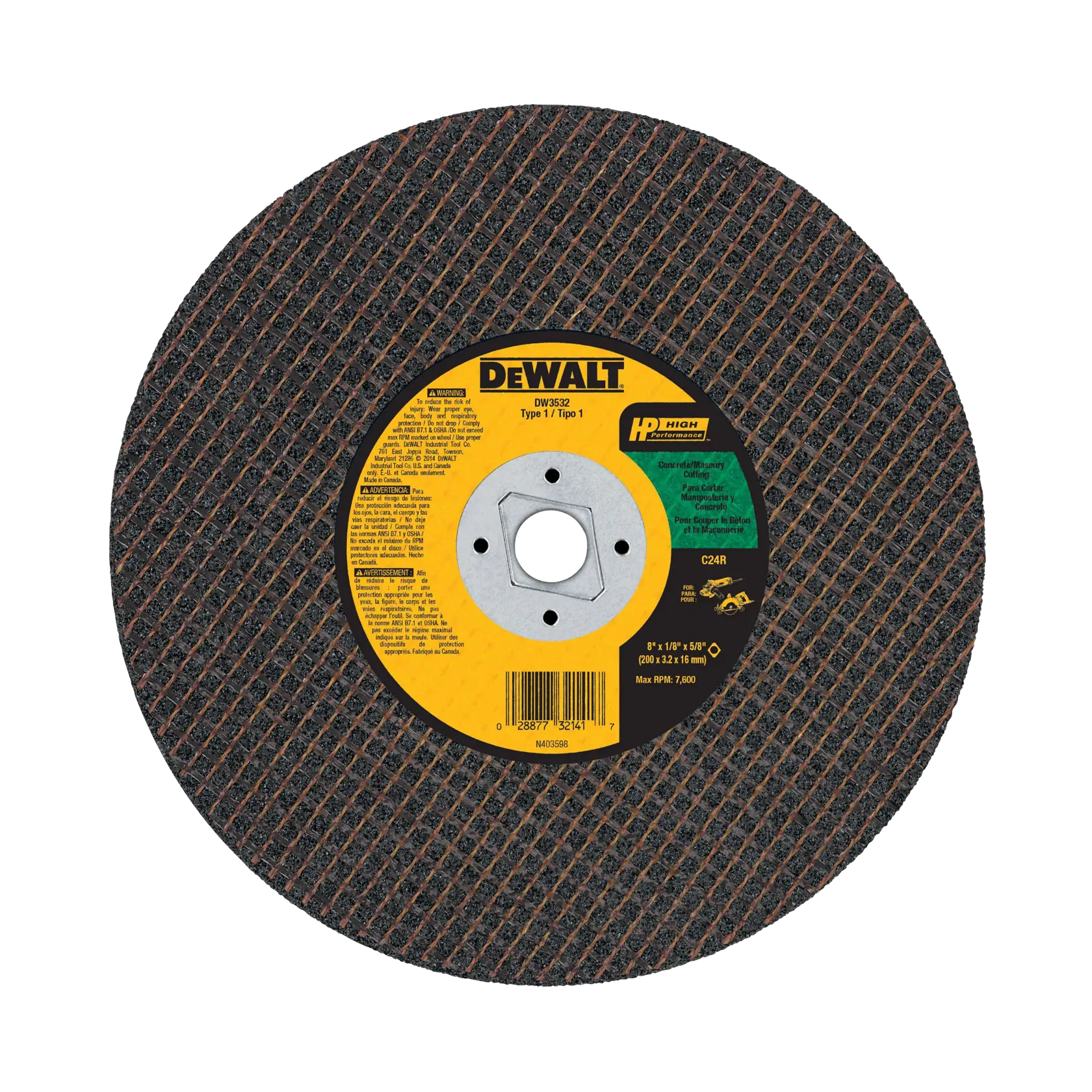DEWALT® 8-in. x 1/8-in. x 5/8-in. - Diamond Drive Masonry Cutting Wheel