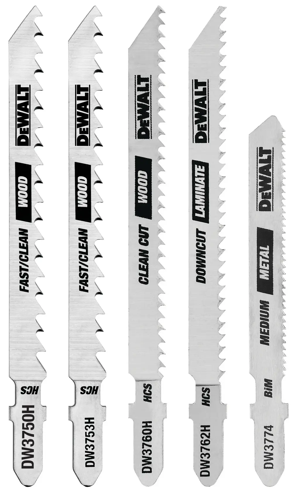 DEWALT® 5-Piece T-Shank Jig Saw Blade Set