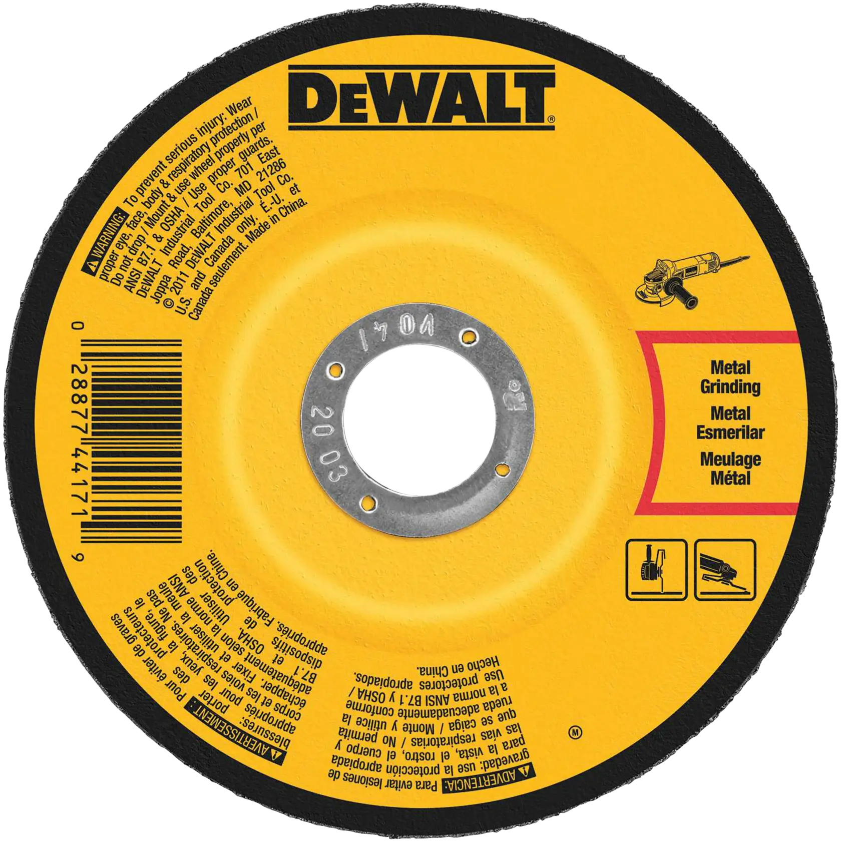 DEWALT® 5-in. x 1/4-in. x 7/8-in. T27 Aluminum Oxide Grinding Wheel for Metal & Stainless