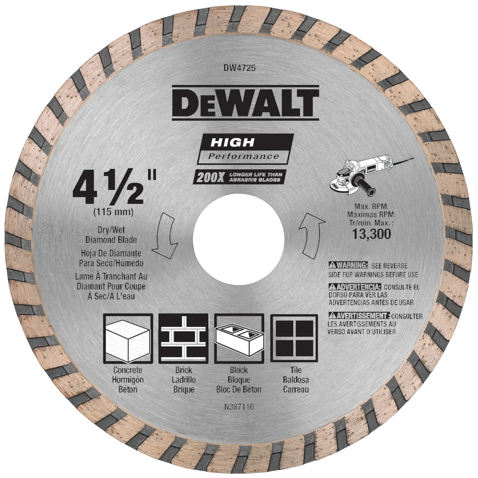 DEWALT® HP™ 4-1/2-in. Diamond Turbo Blade