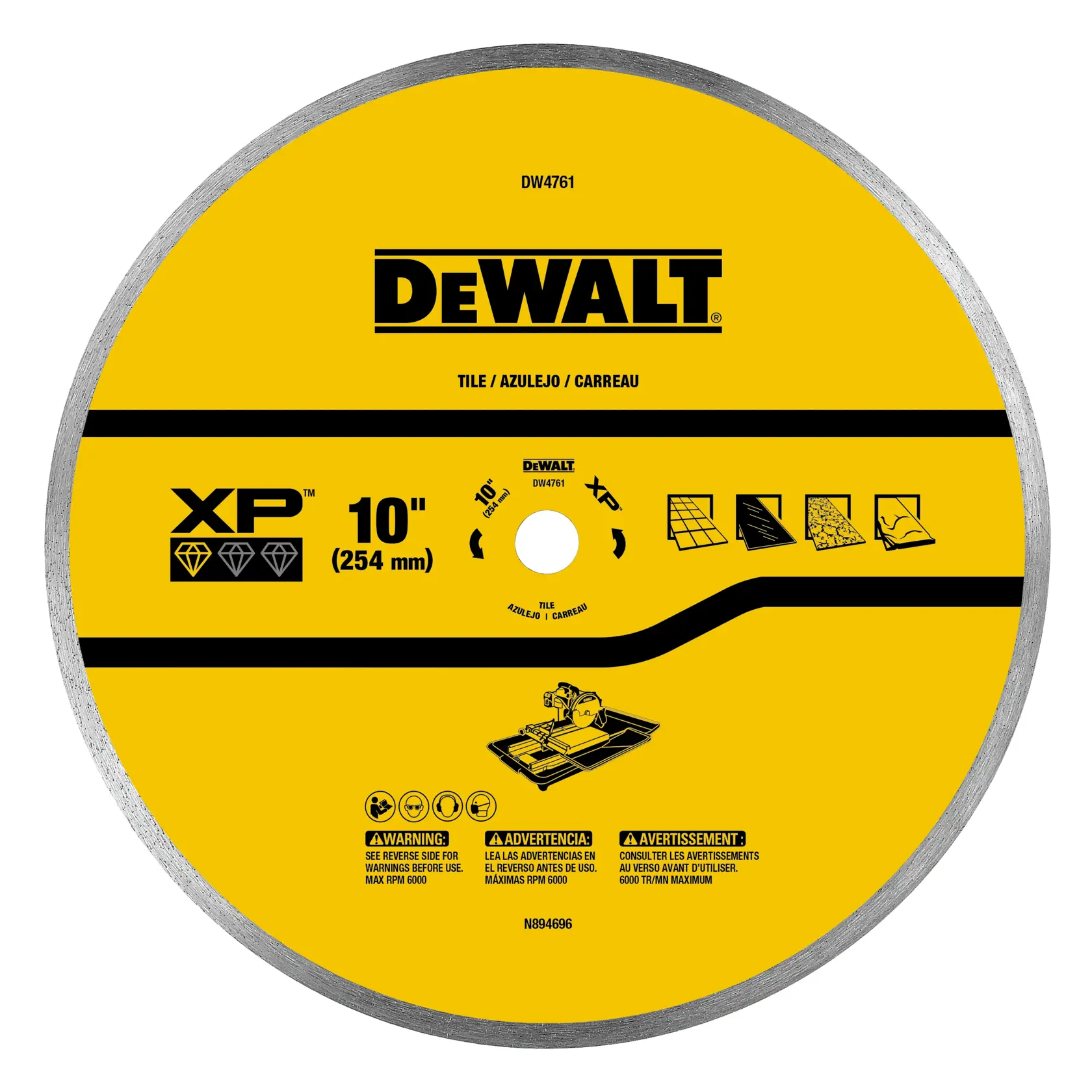 DEWALT® 10-in. (254mm) Ceramic and Tile Saw Blade with 5/8-in. Arbor