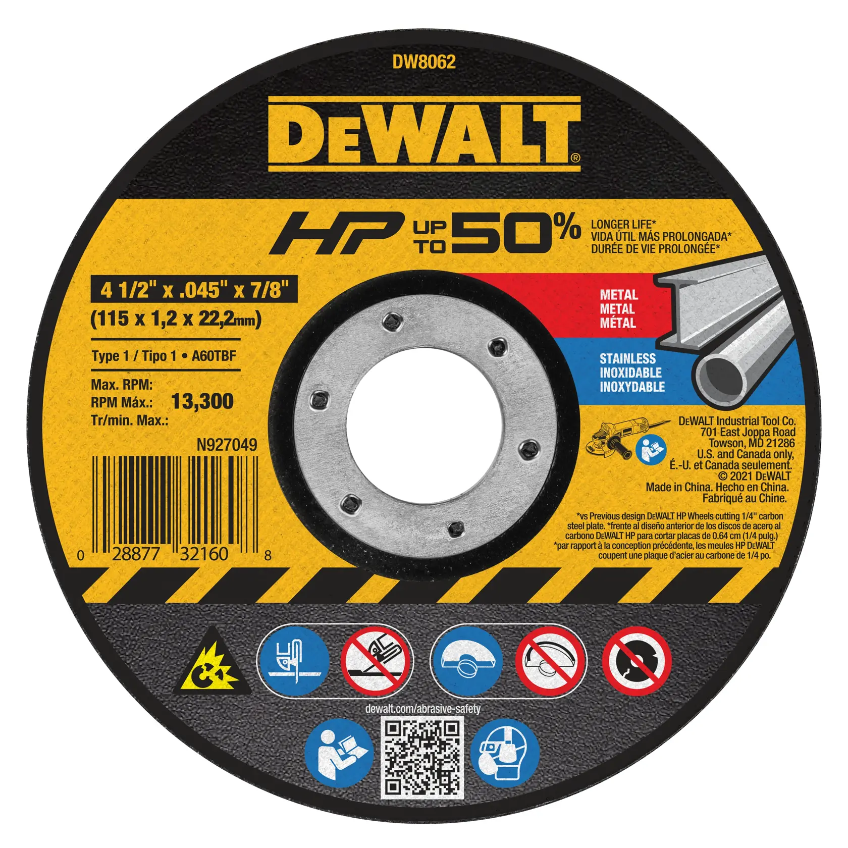 DEWALT® 4-1/2-in. (115mm) Aluminum Oxide Abrasive Chop / Cut-Off Blade with 7/8-in. Arbor
