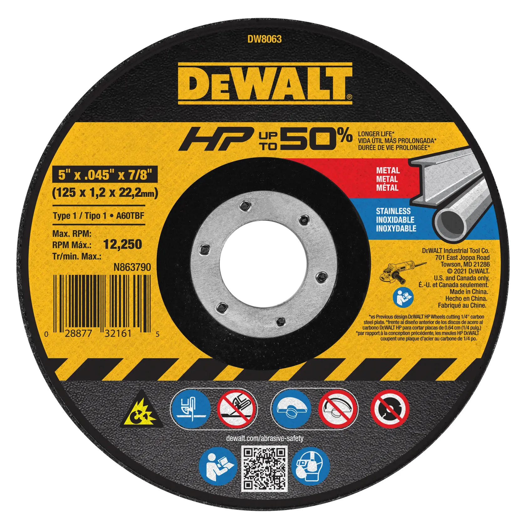 DEWALT® HP™ 5-in. x .045-in. x 7/8-in. T1 Aluminum Oxide Cut-Off Wheel