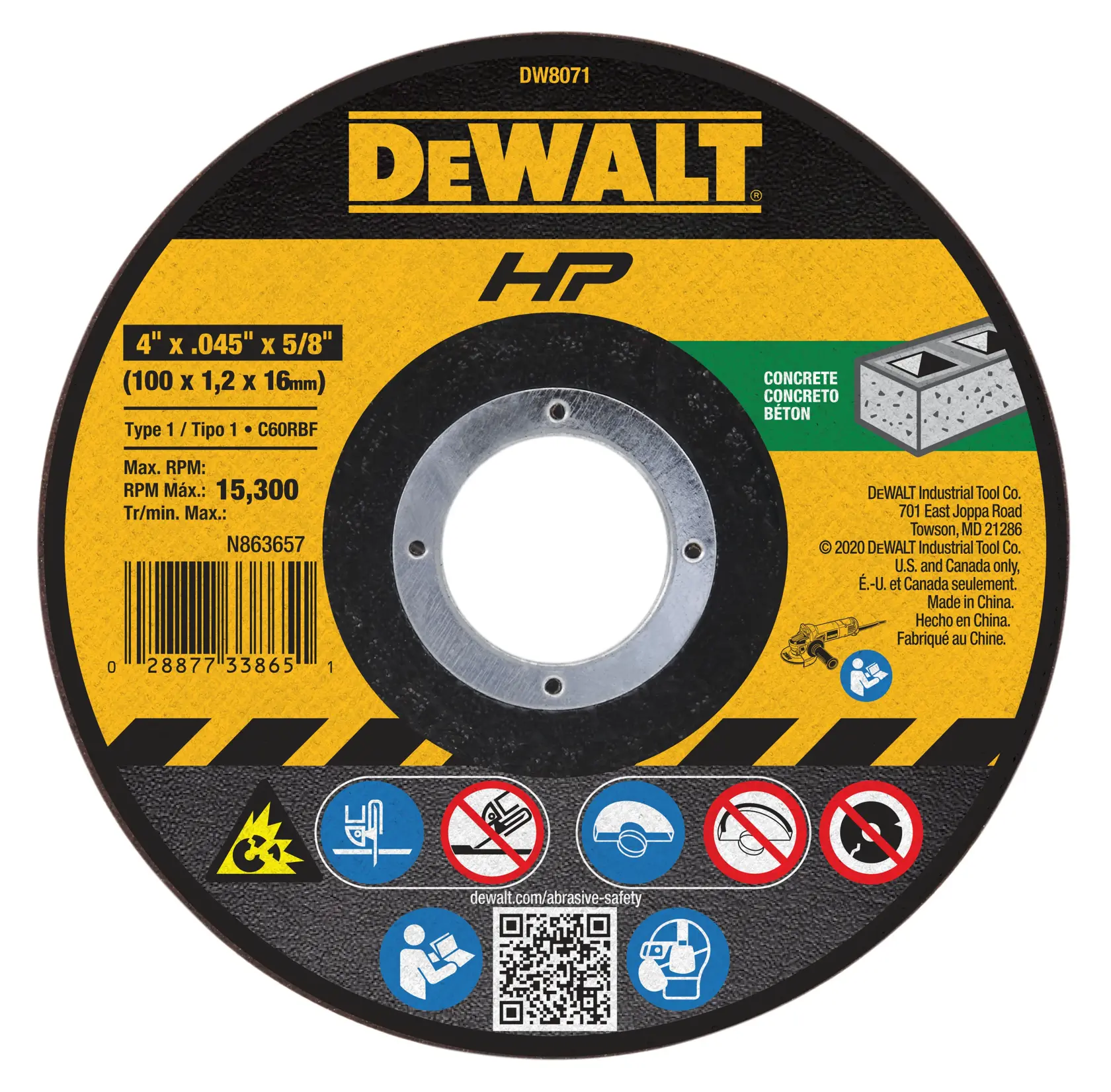 DEWALT® HP™ 4-in. x .045-in. x 5/8-in. T1 Silicon Carbide Cut-Off Wheel for Concrete & Masonry