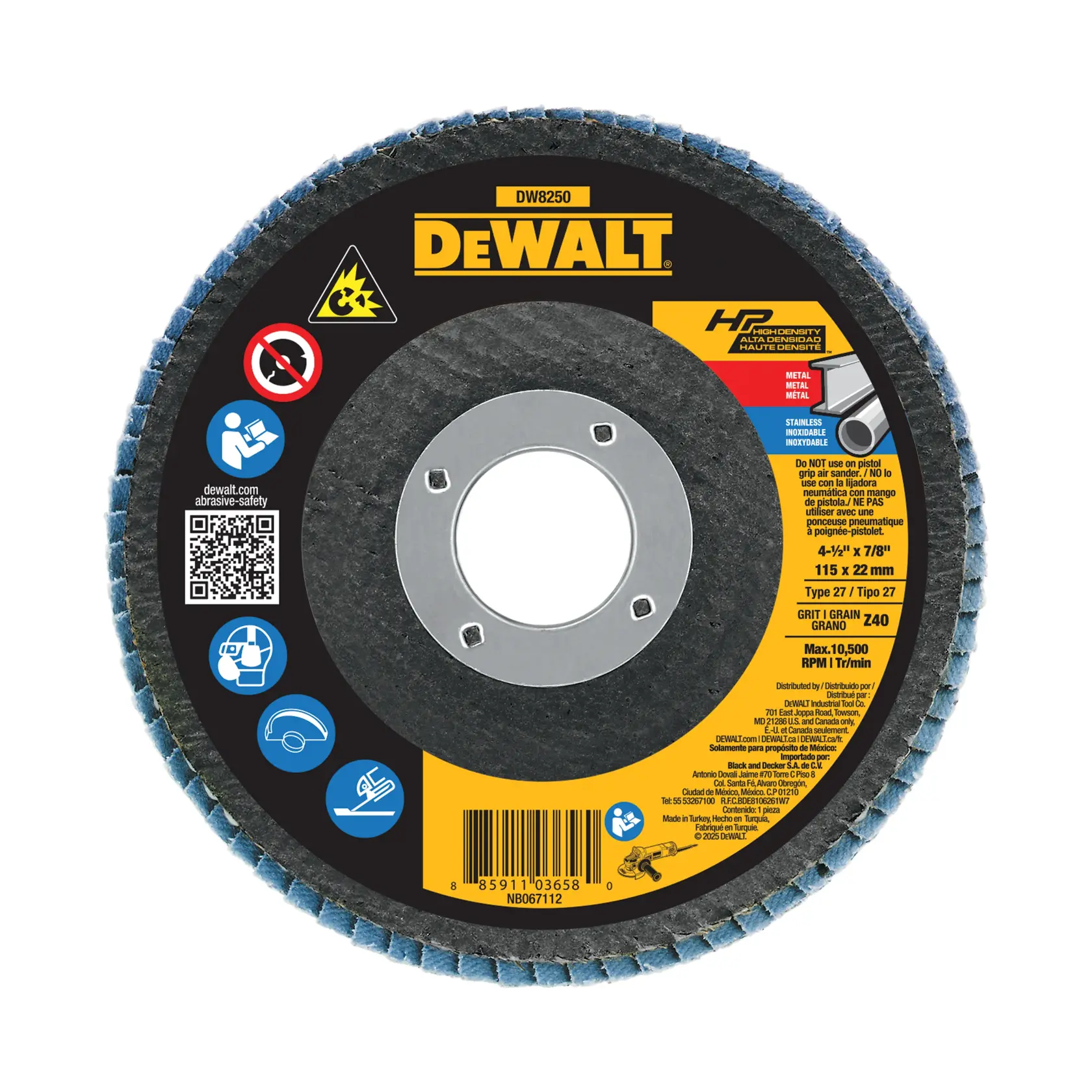 DEWALT® XP™ 4-1/2-in. x 7/8-in. 40 Grit Type 27 Flap Disc Contaminant-Free