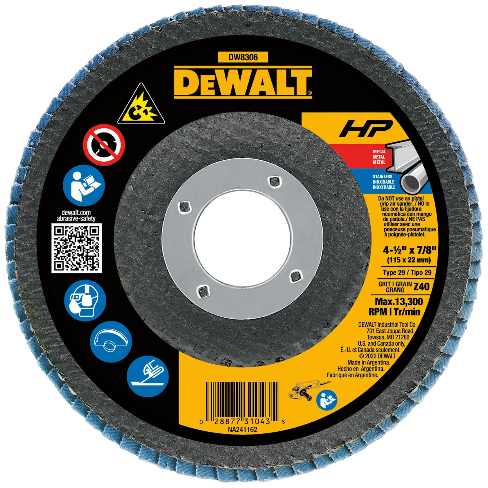 DEWALT® 4-1/2-in. (115mm) 40 Grit Zirconia Flap Disc