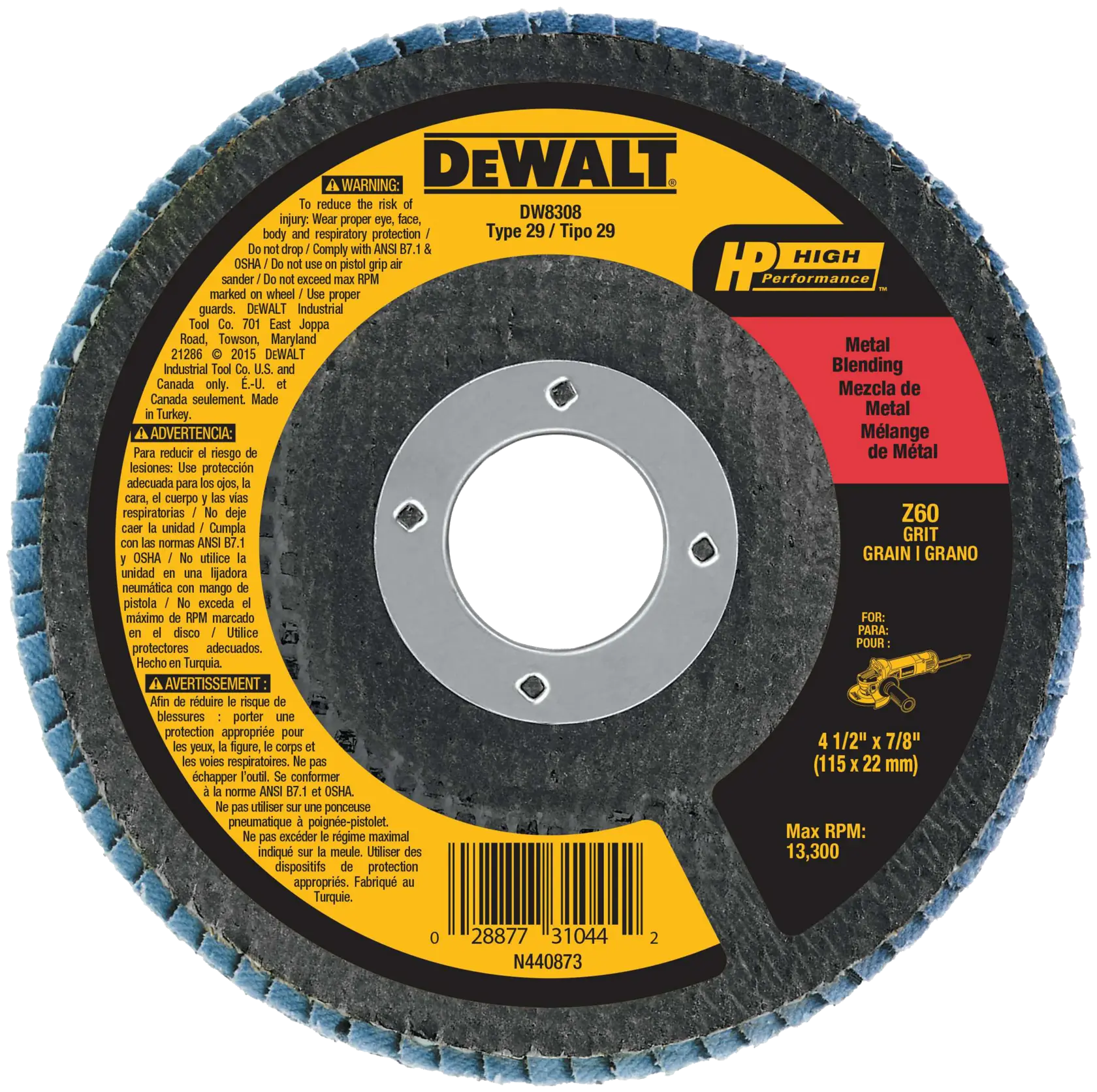 DEWALT® 4-1/2-in. (115mm) 60 Grit Zirconia Flap Disc