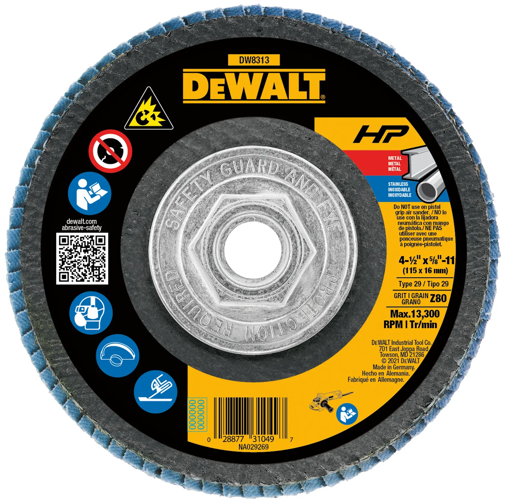 DEWALT® HP™ 4-1/2-in. x 5/8-in.-11 80 Grit Type 29 Flap Disc