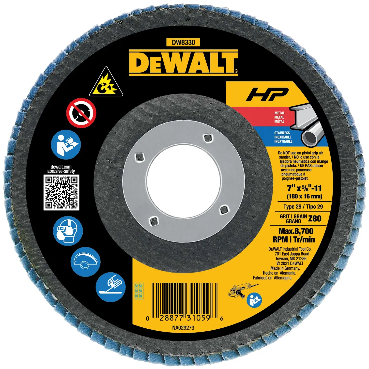 DEWALT® HP™ 7-in. x 5/8-in.-11 80 Grit Type 29 Flap Disc