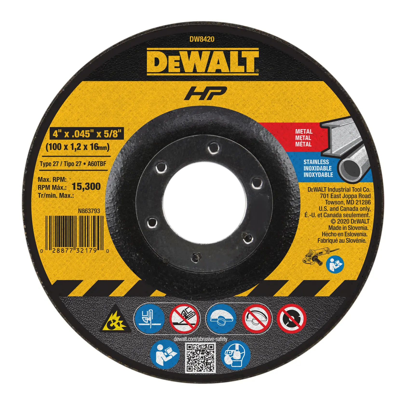 DEWALT® HP™ 4-in. x 0.045-in. x 5/8-in. T27 Cutting Wheel