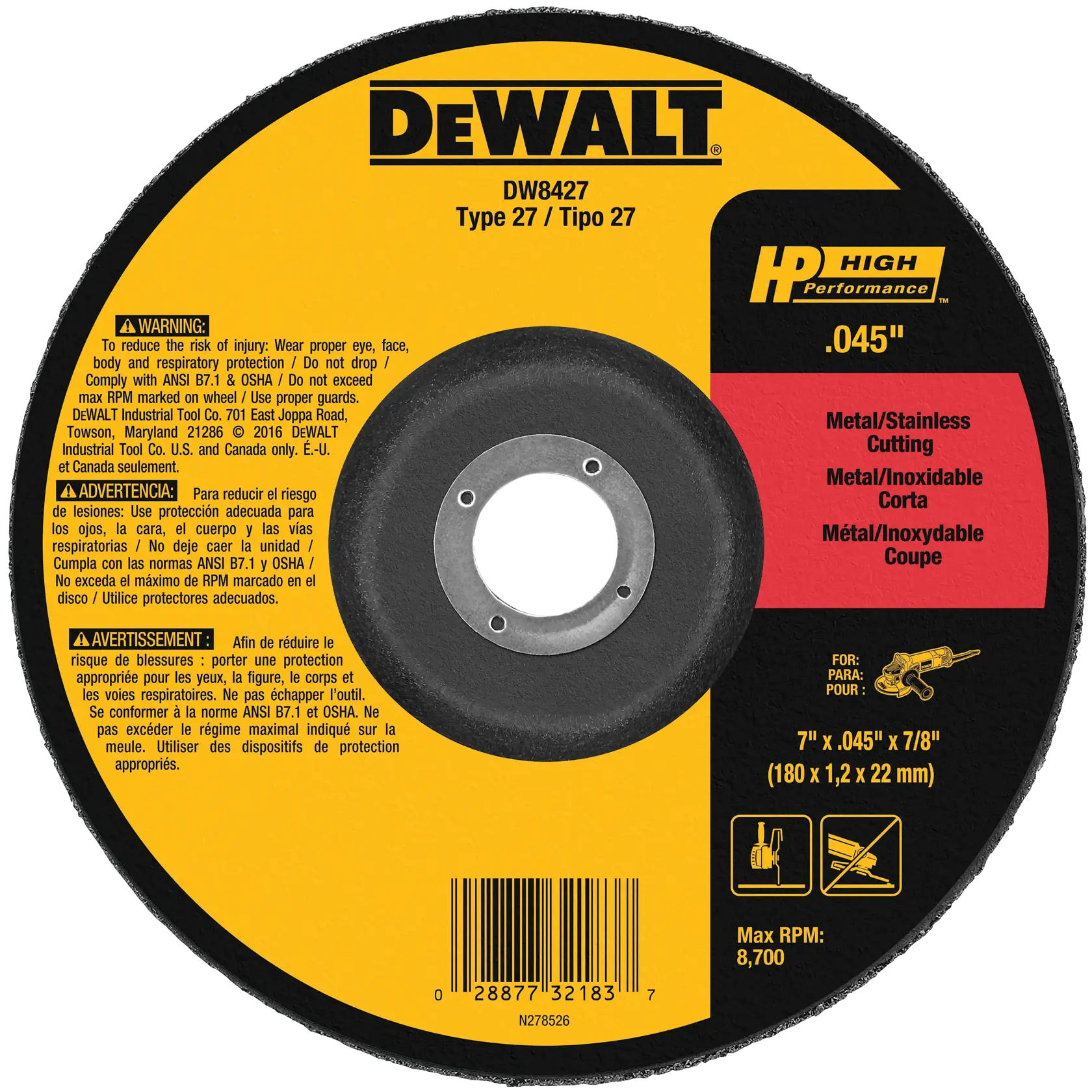 DEWALT® 7-in. (178mm) T27 Cutting Wheel