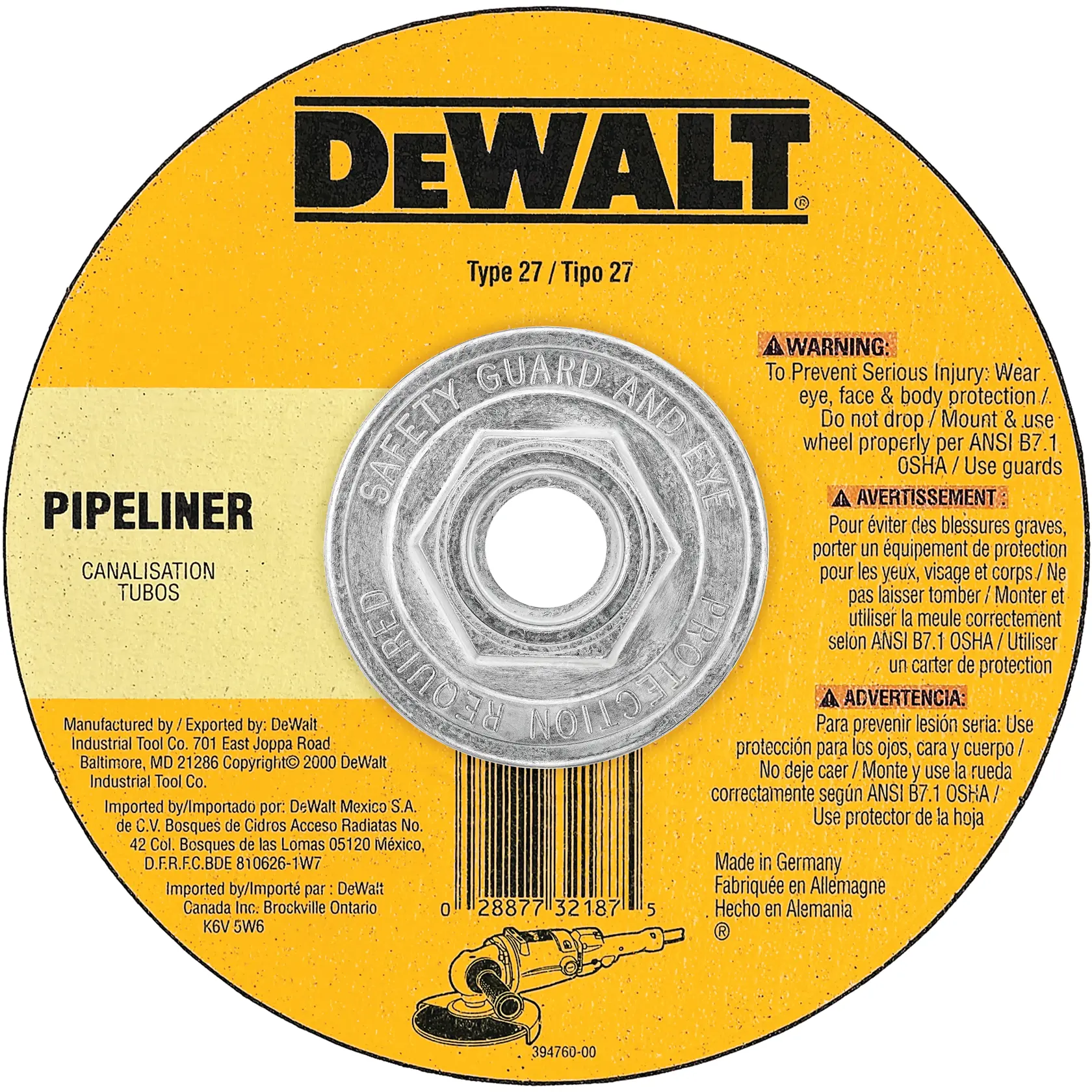 DEWALT® HP™ 5-in. x 1/8-in. x 5/8-in.-11 Metal Pipeline Grinding Wheel