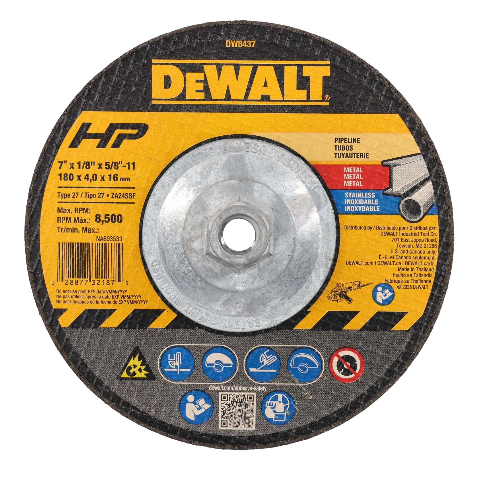 DEWALT® HP™7-in. x 1/8-in. x 5/8-in.-11 Metal Pipeline Grinding Wheel