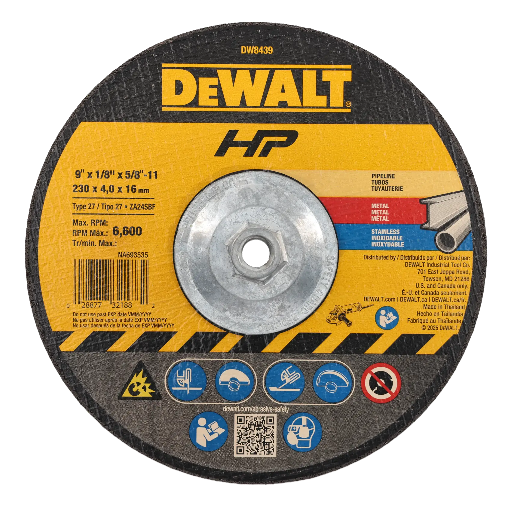DEWALT® 9-in. x 1/8-in. x 5/8-in.-11 High Performance Pipeline Wheel