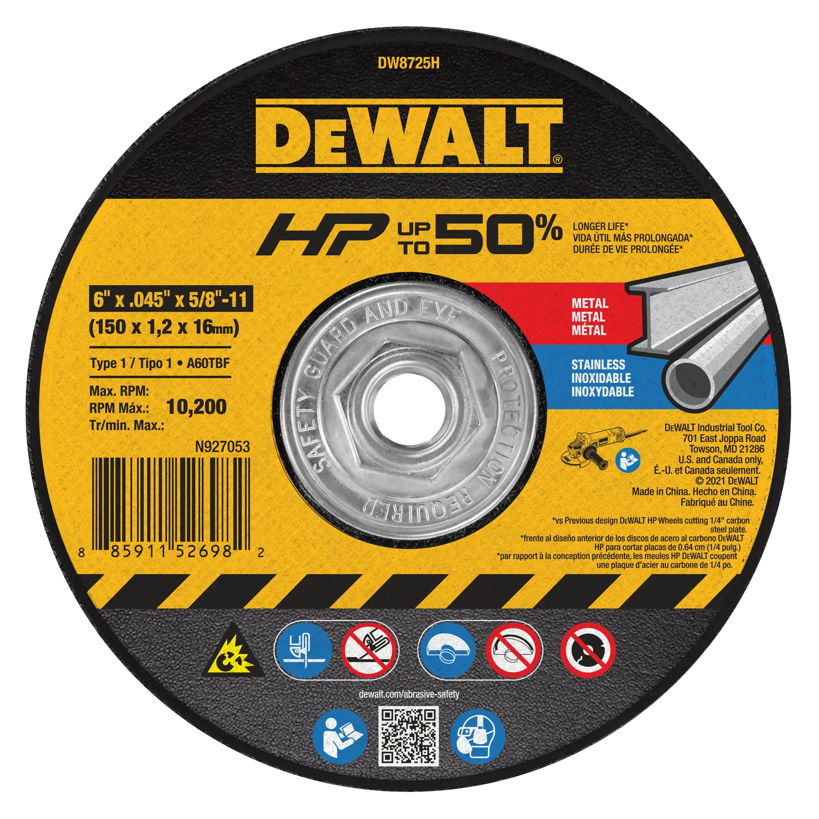DEWALT® HP™ 7-in. x .045-in. x 5/8-in.-11 T1 Cut-Off Wheel