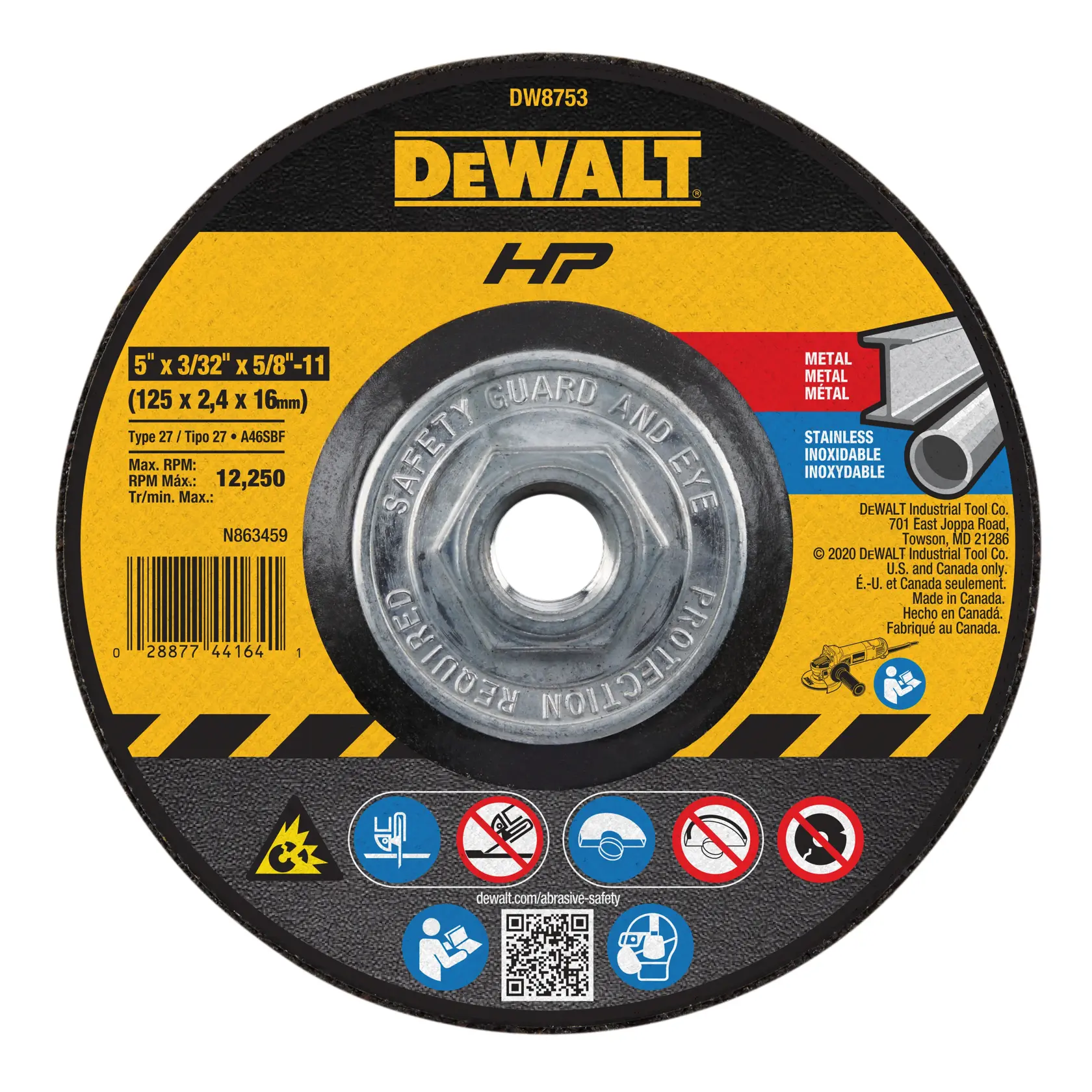 DEWALT® HP™ 5-in. x 3/32-in. x 5/8-in.-11 T27 Cutting & Notching Wheel