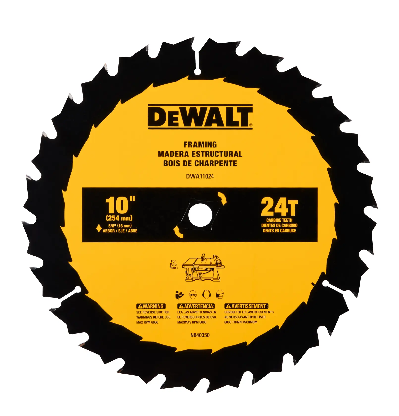DEWALT® 10-in. (254mm) 24 Tooth General Purpose Saw Blade