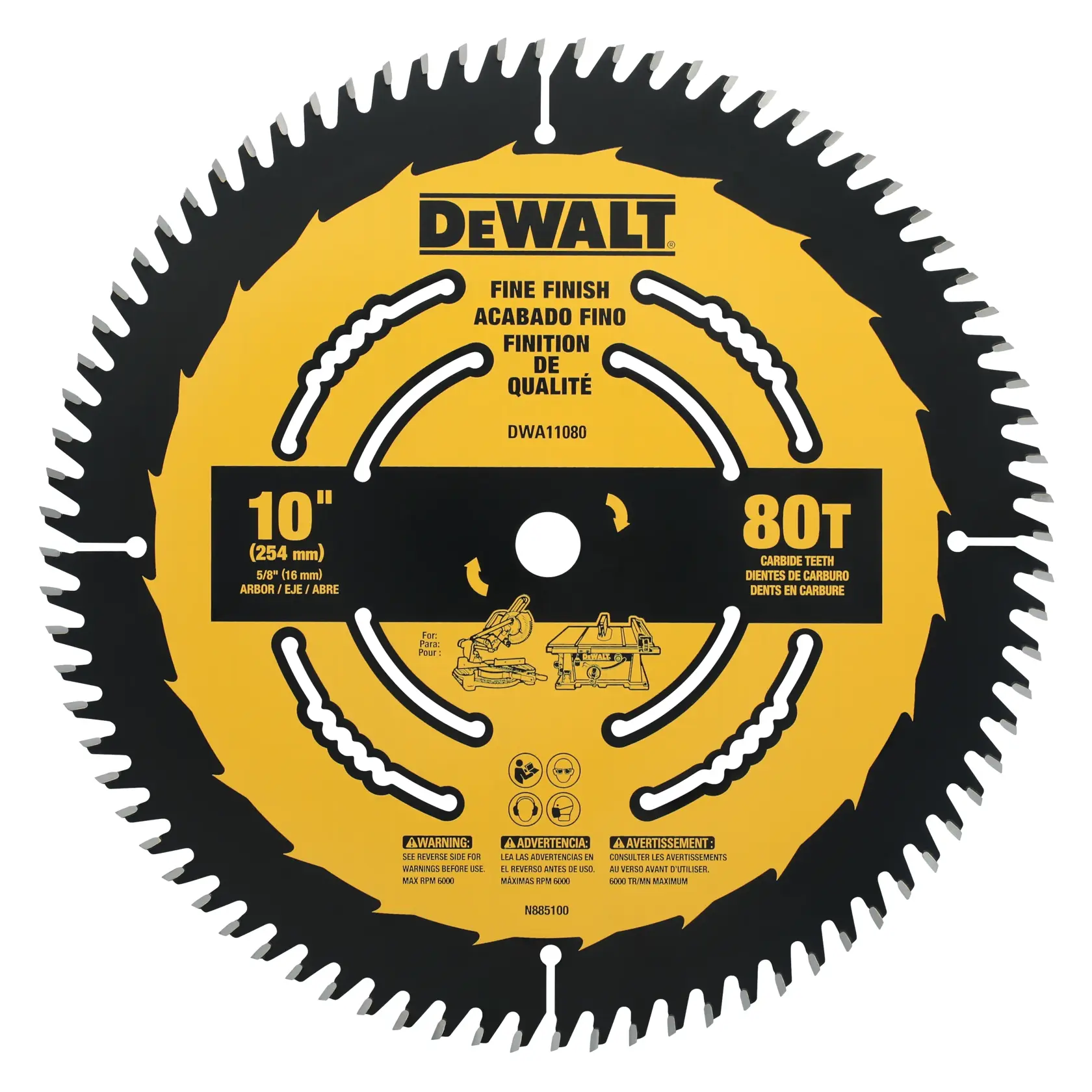 DEWALT® 10-in. (254mm) 80 Tooth Fine Finish Saw Blade